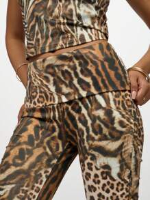 SUMWON WOMEN 混合动物印花折叠七分紧身裤，带有褶皱侧边细节，可调节抽绳侧边收褶，适合派对俱乐部夜间外出时尚单品秋冬系列 - 彩色 - 查看 4