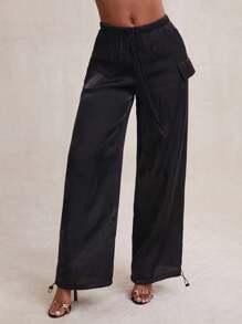 NYA SZN 裤子 抽绳腰飘逸裤 休闲舒适 日常必需品 - 黑色 - 查看 2