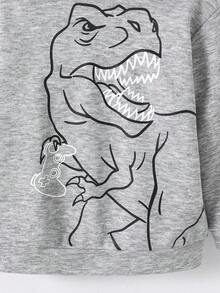 SHEIN 男童休闲运动恐龙游戏印花连帽卫衣 儿童恐龙服装 小男孩卫衣 图案卫衣 儿童恐龙卫衣 霸王龙卫衣 儿童恐龙卫衣，秋冬季 - 淺灰色 - 查看 5