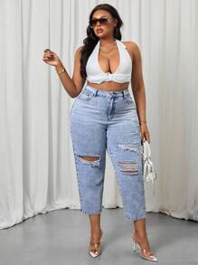 Slaydiva Quần Jeans Ống côn Co Giãn Thường Ngày Cỡ Lớn - Màu xanh lam - Xem 3