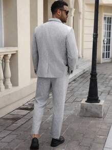 Manfinity Mode Men Plus Size Linen Long Sleeve Jacket And Pants Suit Set - Grey - View 2