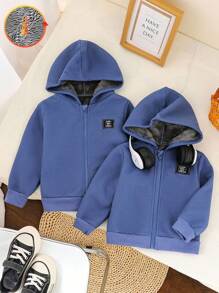 SHEIN Explorewe Young Boy Jacket, Thermal Lined Comfortable, Fashionable Casual Style, Suitable For Outdoor Play Chic For Autumn/Winter Fall - Royal Blue - View 6