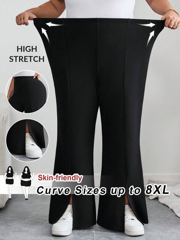 SHEIN CURVE+ Pantalones acampanados de unicolor elegantes para uso diario para mujeres de talla grande, ropa de otoño/invierno