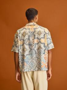 Musero Short Sleeve All Over Pattern Button Through Revere Collar Shirts Embroidery Detailing Summer Holiday Vacation - Multicolor - View 3