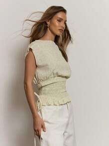 MUSERA 船领褶皱收腰上衣，可爱休闲性感优雅时尚，适合女性，也适合办公室穿着，返校季、秋季、冬季、圣诞节等场合，尽显优雅气质。 - 綠色 - 查看 3