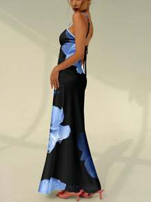 Aloruh 女士无袖系带修身度假蓝色花卉性感印花连衣裙，夏威夷花卉连衣裙，海滩、度假、派对、优雅约会、春假 - 彩色 - 查看 6