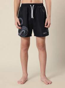 SUMWON Snake Print Swimming Trunks Boys Beach Pool Summer Board Shorts Water Sports Swim Bottoms Holiday Adjustable Waist For Casual And Vacation - Black - View 2