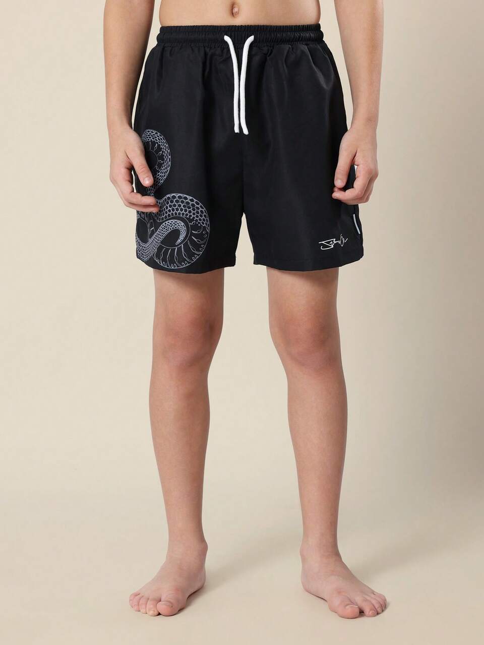 Tween Boys Board Shorts With Snake Print And Adjustable Waist