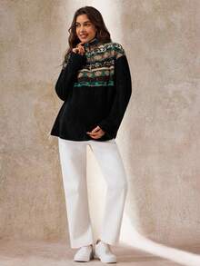 Boho Mama 秋冬款秋冬女装孕妇几何图案拉链偏门襟长袖运动衫