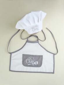 SHEIN 新生儿摄影服装男宝宝白色厨师帽和围裙套装婴儿拍摄道具1个月100天宝宝拍照道具 - 彩色 - 查看 4