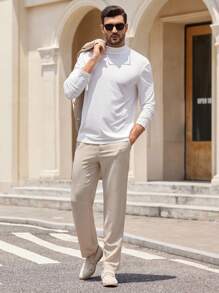 Manfinity VCAY Men's Casual Woven Tapered Suit Pants Men Beige Pants Men Summer Pants Men Lightweight Pants Beige Slacks For Men Men Dress Pants
