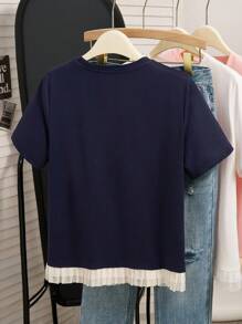 INAWLY Women's Fashion Tassel T-Shirt, Chic Style - Navy Blue - View 2