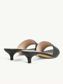 CUCCOO CHICEST Women's Elegant Casual Minimalist All-Match Black Faux Leather Pointed Toe Kitten Heel Sandals, Suitable For Work, Vacation, Beach, Versatile - Black - View 11