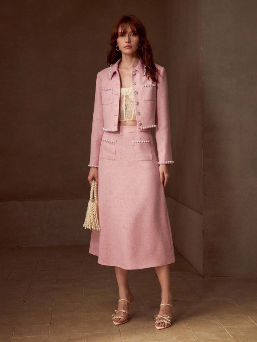 MOTF PREMIUM 口袋仿珍珠细节半身裙