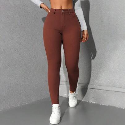 캐주얼 다용도 솔리드 컬러 슬림핏 데님 청바지