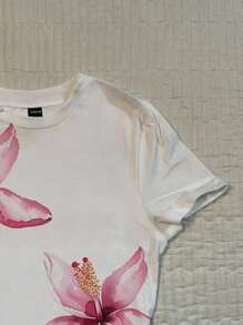 Attitoon 女士休闲花卉印花圆领短袖修身T恤，适合夏季度假