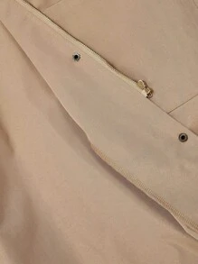 SHEIN MOD 女式格子拼布蝴蝶结装饰长袖休闲风衣秋冬款 - 卡其色 - 查看 6