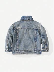 SHEIN Baby Boy Distressed Denim Jacket Light Blue,Autumn,Street Life Casual Graphic Street Fashion,Back-To-School Vintage Urban Loose Fit Ripped Jacket - Medium Wash - View 2