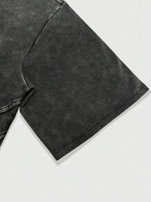 ROMWE MEN Street Life 男士休闲户外宽松短袖衬衫，日常穿着 - 黑色 - 查看 4