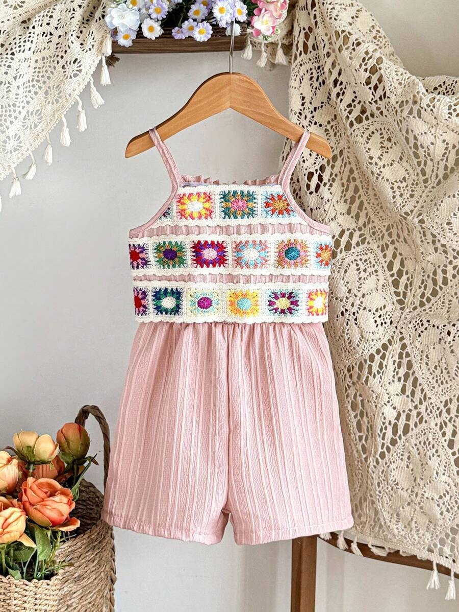 SHEIN Young Girl All Over Pattern Summer Casual Jumpsuit - Pink - View 1