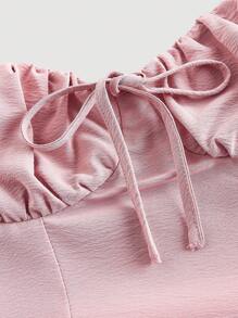 SHEIN MOD 女式露背褶饰蝴蝶结摆裙，粉色派对女装，新年晚会服装，化妆舞会礼服，生日女装，性感粉色连衣裙，蝴蝶结连衣裙，新年公主女装 - 粉色 - 查看 3