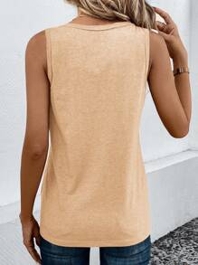 SHEIN Clasi Women's Plain Color V-Neck Button Design Casual Tank Top, Summer - Apricot - View 2