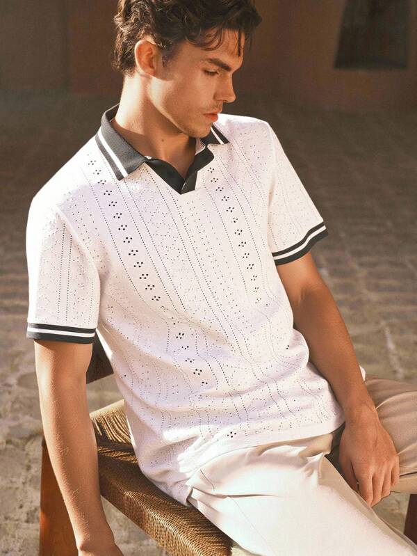 HIMLAND Knitted Men's Casual Everyday Short Sleeve POLO Shirt Mens Casual Tops Mens Summer Wear Men T Shirts