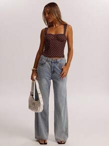 SHEIN BAE Women's Date Night Girlfriend Party Birthday Party Nightclub Holiday Party Elegant Polka Dot Camisole Top, Girlfriends Party, Date, Daily Street Commuting Corset, Cute Corset, Sexy Tops Club, Corset Tops, Summer Tops, Cute Tops, Women's Summer Tops Corsets,Valentine's Day,Valentine Outfits For Women