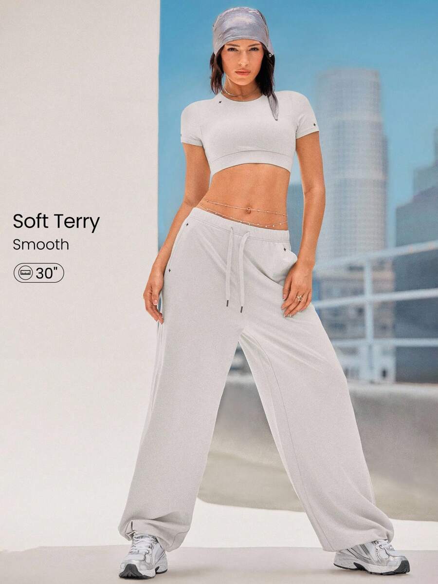 GLOWMODE Move And Grove Miękkie, gładkie, odblaskowe kieszenie, ściągacz w pasie, gładkie, oversize'owe, szerokie, luźne spodnie dresowe, taniec, codzienny, swobodny ubiór