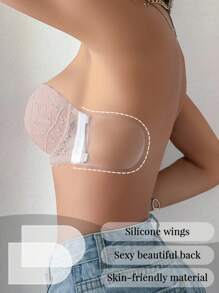 1pc Lace Back-Exposed Sports Lingerie Bra For Small Bust Women, Underwire, Gather, Non-Slip, Invisible Straps - Pink - View 6