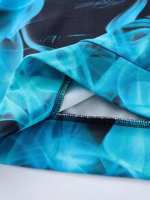 SHEIN 两件套青少年男童休闲舒适百搭火焰印花圆领运动衫和运动裤套装 - 黑色 - 查看 6