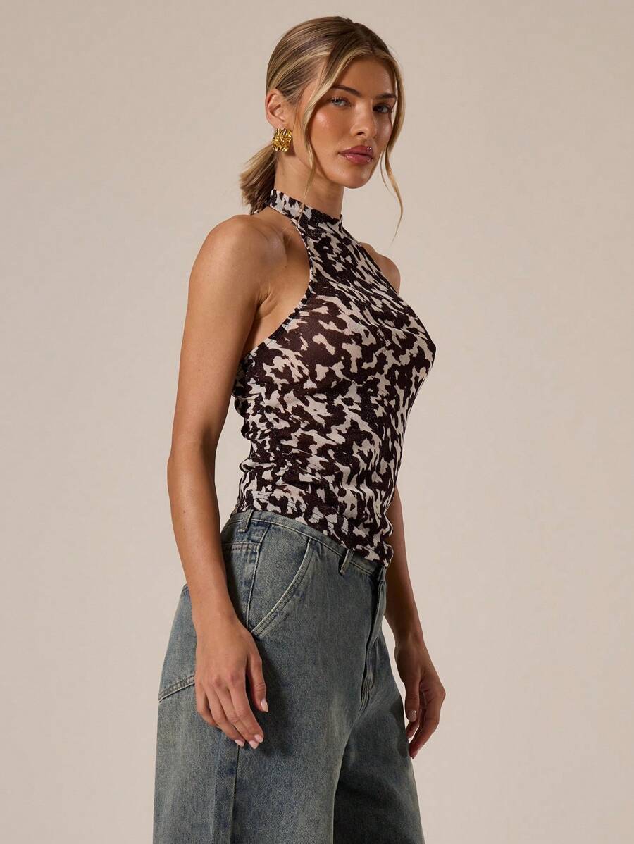 MUSERA 露背吊带混搭动物纹上衣，适合春夏、伊比沙岛、Y2K、酷女孩、音乐节、锐舞派对、度假、夜店等场合，可爱又适合秋季外出。