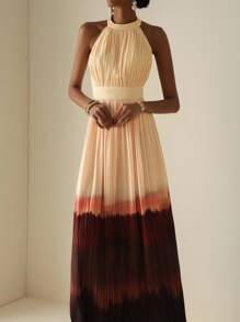 Vesra 女士无袖渐变色褶皱领口连衣裙