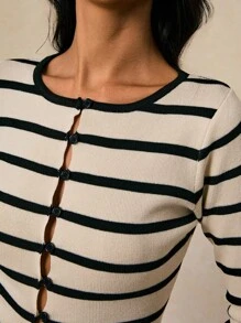 Poéselle 女士休闲通勤条纹前扣开衫 - 彩色 - 查看 3