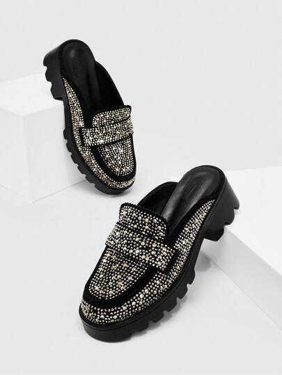 CUCCOO BIZCHIC Women Shoes Rhinestone Decor Fashion Black Glamorous Glass Court Wedges Day For Summer Vacation Shoes Summer Elegant Basics Business Casual Business Chic Spring Shoes Spring Break Easter For Christmas Valentine's Day