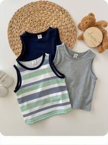 Set de 3 piezas de chaleco sin mangas de punto suave de cuello redondo para niño bebé - Multicolor - Ver 1