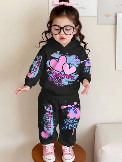 SHEIN Baby Girl Casual Loose Comfortable Soft Knit Hooded Pullover & Pants 2-Piece Set, Suitable For Autumn & Winter Toddler Girl Tracksuit Toddler Two Piece Set Girl Girl Clothes Sets Girls Tracksuit Set Girls Clothing Set Fall