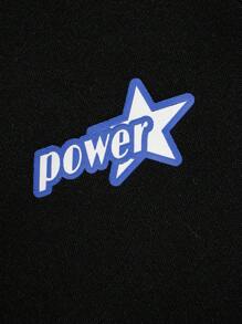 SHEIN 青少年女孩休闲街头风格字母印花运动衫，舒适的学院风柔软面料，适合日常穿着、上学、旅行、户外运动 - 黑與白 - 查看 4