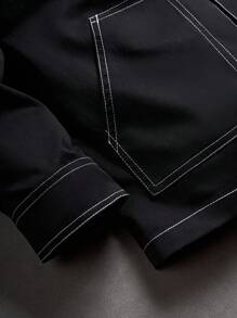 Manfinity EMRG Men's Color Block Striped Design Casual Jacket , Work , , , Shacket , Mens Canvas S Shirts - Black - View 4
