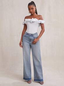 NYA SZN Bodysuit Floral Kontrast Bodysuit mit Kreuzriemen Detail, Tee-Party, Ausgehen, Büro, inspiriert von Prominenten