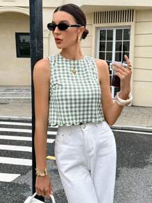Siren Gaze Women Plaid Backless Tie-Up Sleeveless Casual Shirt, Summer