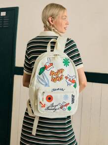 LOONEY TUNES X SHEIN 3pcs Women Casual Commuter Cartoon Rabbit Slogan Print Bag Set - Beige - View 3