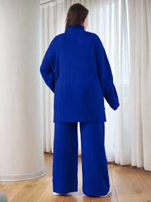 EURMUSE SUÉTER INFORMAL CON CUELLO ALTO TALLA PLUS - Azul - Ver 2