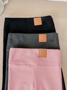 SHEIN LMoss Kids LMoss 3件套女婴秋冬加厚保暖内衬打底裤（黑色、灰色和杏色）。买1送3，百搭休闲保暖内衬裤 - 彩色 - 查看 5