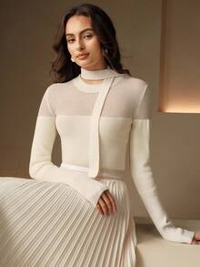 Anewsta Áo len chắp vá mềm mại, nhẹ và trong suốt, phong cách Pháp, thanh lịch, giản dị, mùa thu/đông - trắng - Xem 7