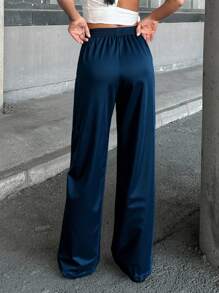 EURMUSE RueChic Satin High Waist Wide Leg Pant - Cadet Blue - View 2