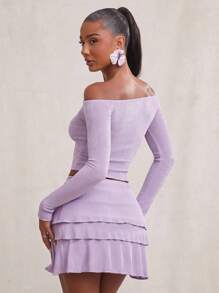 NYA SZN Figurbetonte gerippte Top mit Rüschenbesatz, flieder lila süßer Sommer-Look - Violett - Übersicht 4