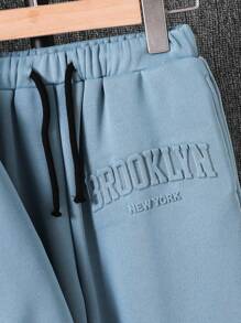 青少年秋冬两件套男童宽松落肩圆领毛衣抽绳腰直筒裤套装返校服男孩,校服,返校服 - 藍色 - 查看 6