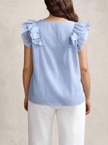 Zelara 大码女式夏季条纹 V 领盖袖宽松休闲衬衫、返校服、女式可爱上衣、女式教师装、女式机场装、简约时尚、通勤简约办公室老款衬衫、休闲日常穿着、适合日常穿着、优雅个性化派对、优雅时尚通勤、优雅衬衫、女式衬衫、适合春夏秋