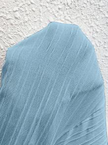 Breezaya 加大码 V 领无袖纽扣拼接荷叶边下摆纹理吊带背心连衣裙 - 淺藍色 - 查看 7